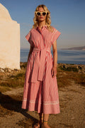 Belted Shirt Dress- Sconset Red