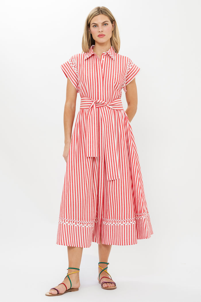 Belted Shirt Dress- Sconset Red