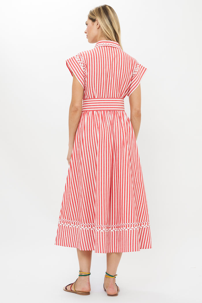 Belted Shirt Dress- Sconset Red
