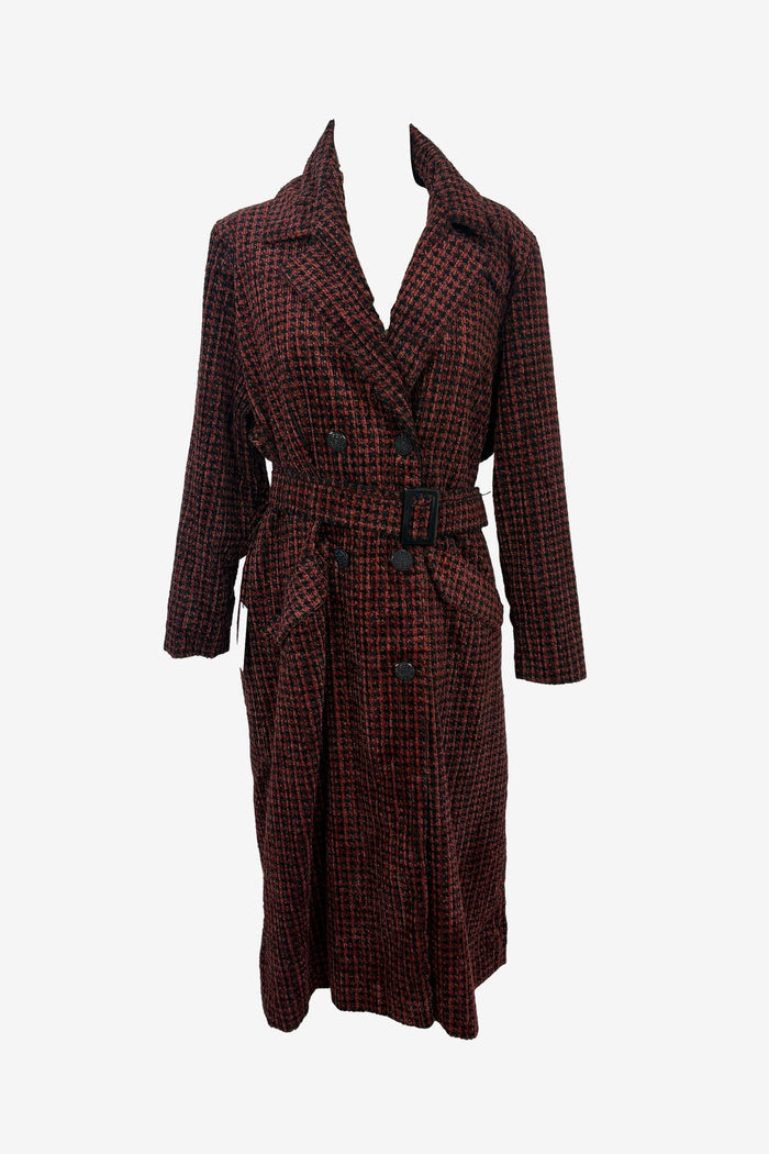 Belted Wool Houndstooth Coat