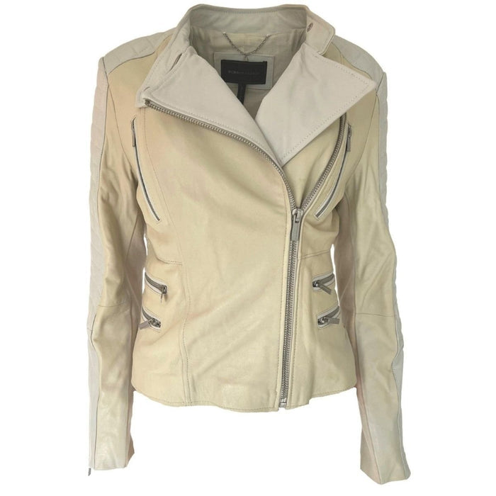 BCBGMAXAZRIA Biker Two Tone Leather Jacket - Runway Catalog