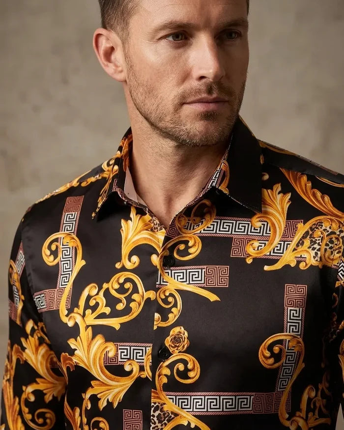 Black Baroque Paisley Print Men`s Shirt