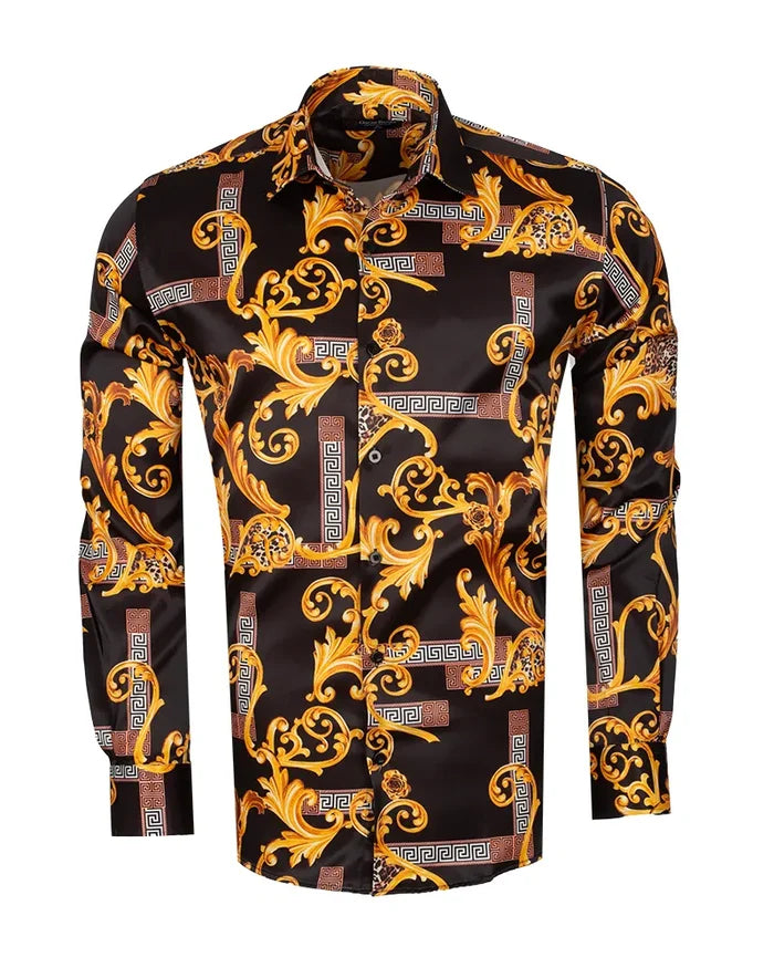 Black Baroque Paisley Print Men`s Shirt-Makrom