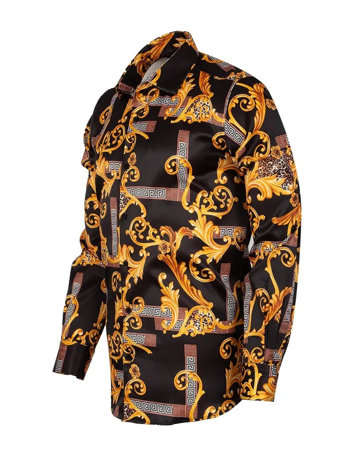 Black Baroque Paisley Print Men`s Shirt-Makrom