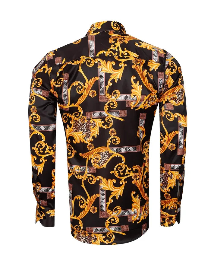 Black Baroque Paisley Print Men`s Shirt-Makrom