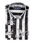 Black Baroque Stripe Paisley Print Men`s Shirt-Makrom