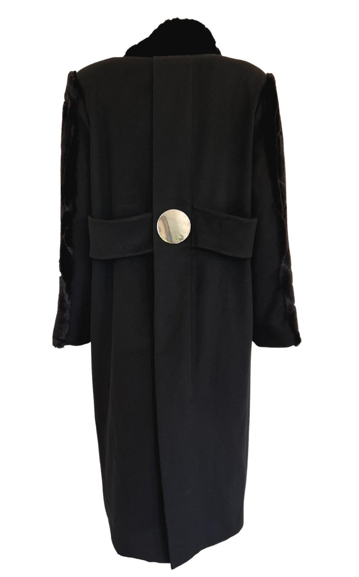 Cult Moda Black Faux Fur Details Long Trench Coat - Runway Catalog