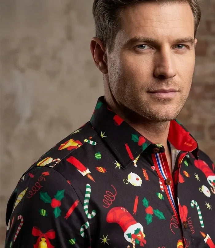 Black Festive Christmas Print Shirt