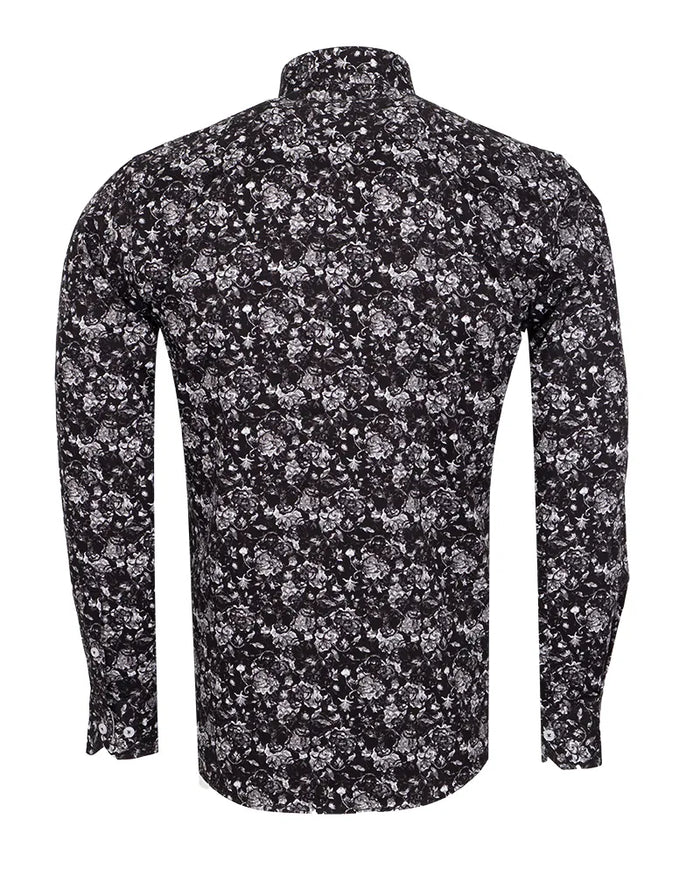 Black Floral Print Shirt with Matching Handkerchief