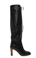 Gucci Black Leather Boots up to the Knee with Mid - heel - Runway Catalog