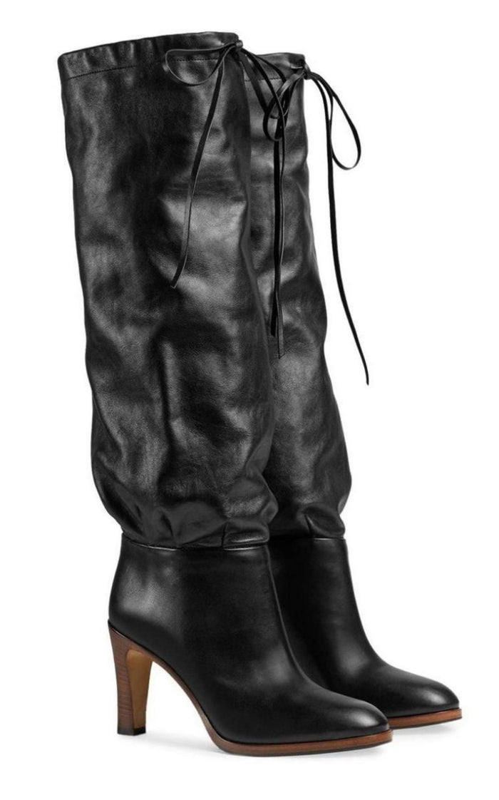 Gucci Black Leather Boots up to the Knee with Mid - heel - Runway Catalog