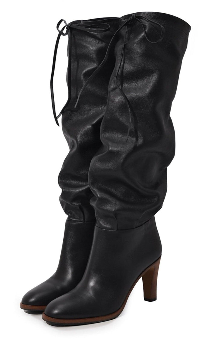 Gucci Black Leather Boots up to the Knee with Mid - heel - Runway Catalog