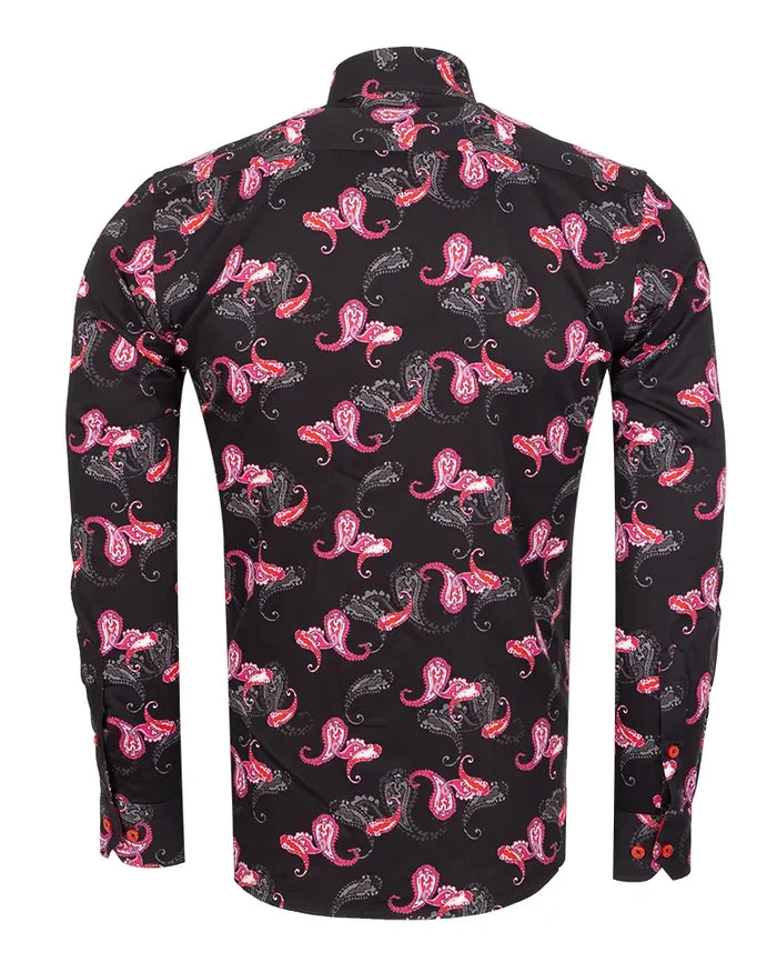 Black & Red Paisley Print Shirt with Matching Handkerchief
