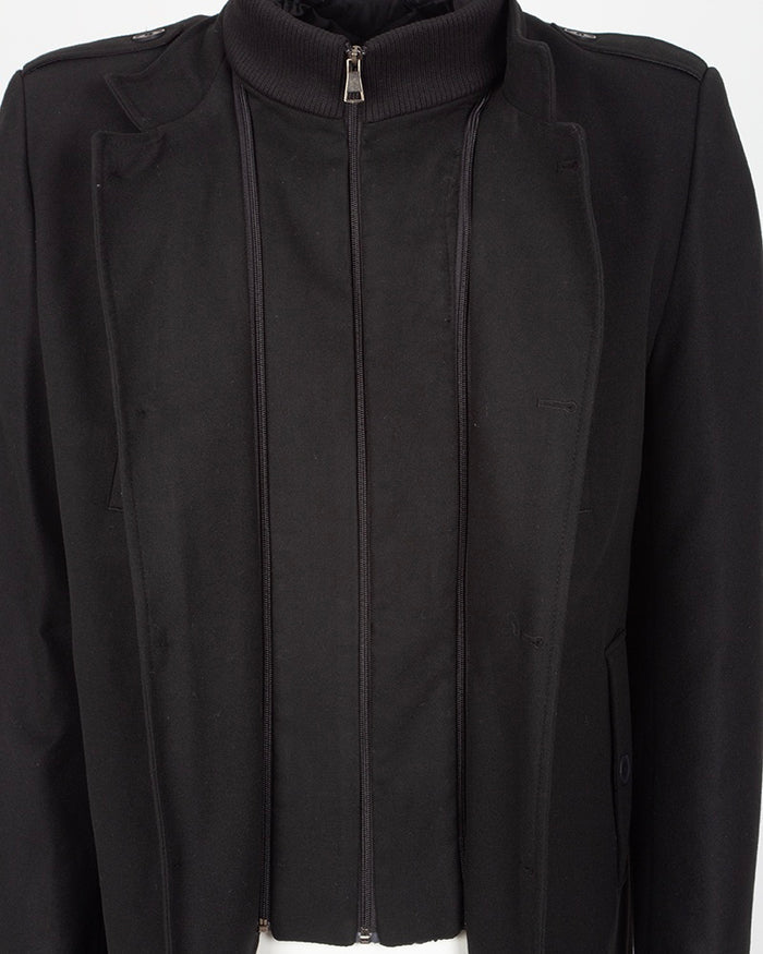 Black Single-Breasted Overcoat with Removable Quilted Inner Layer-Makrom