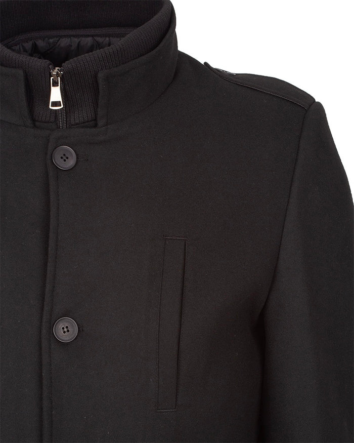 Black Single-Breasted Overcoat with Removable Quilted Inner Layer-Makrom