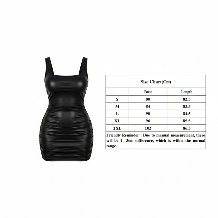 black faux leather mini dress size chart S M L XL XXL bust length measurements