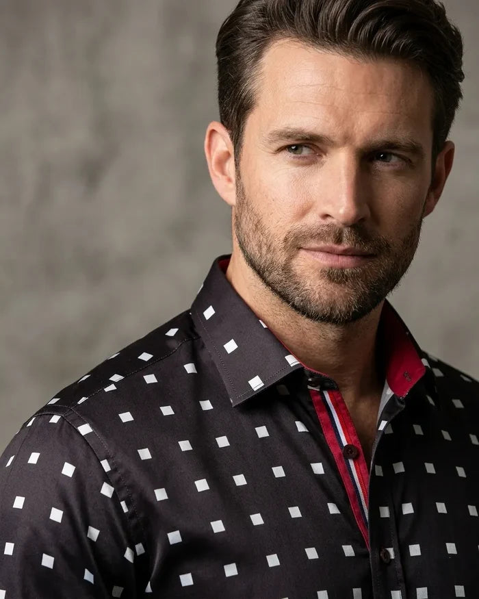 Black Square Print Long Sleeve Shirt