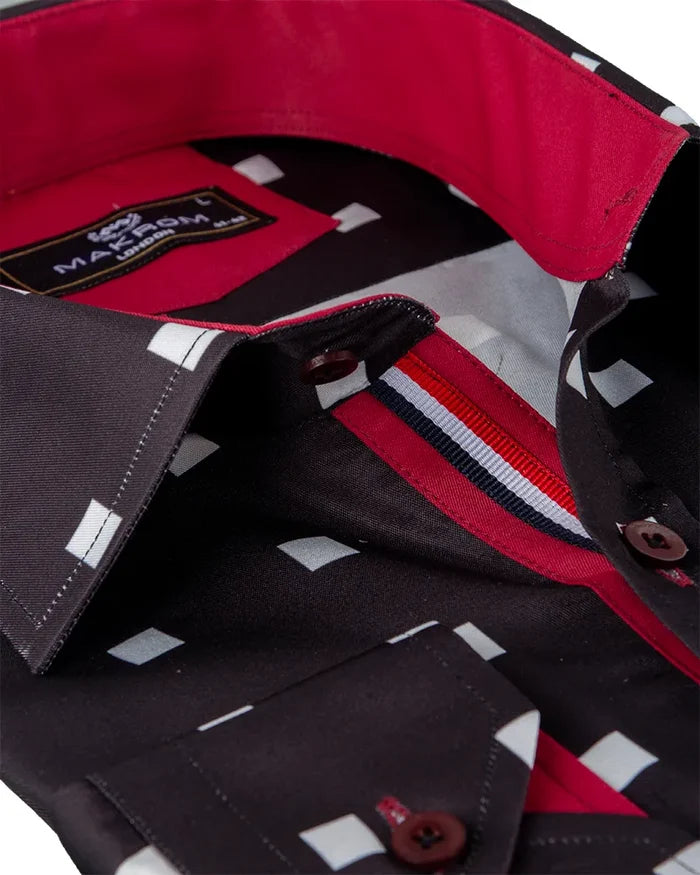 Black Square Print Long Sleeve Shirt-Makrom