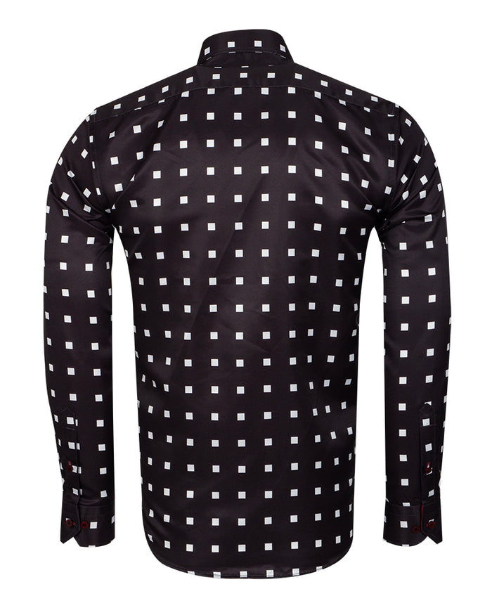 Black Square Print Long Sleeve Shirt-Makrom