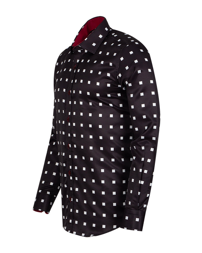 Black Square Print Long Sleeve Shirt-Makrom
