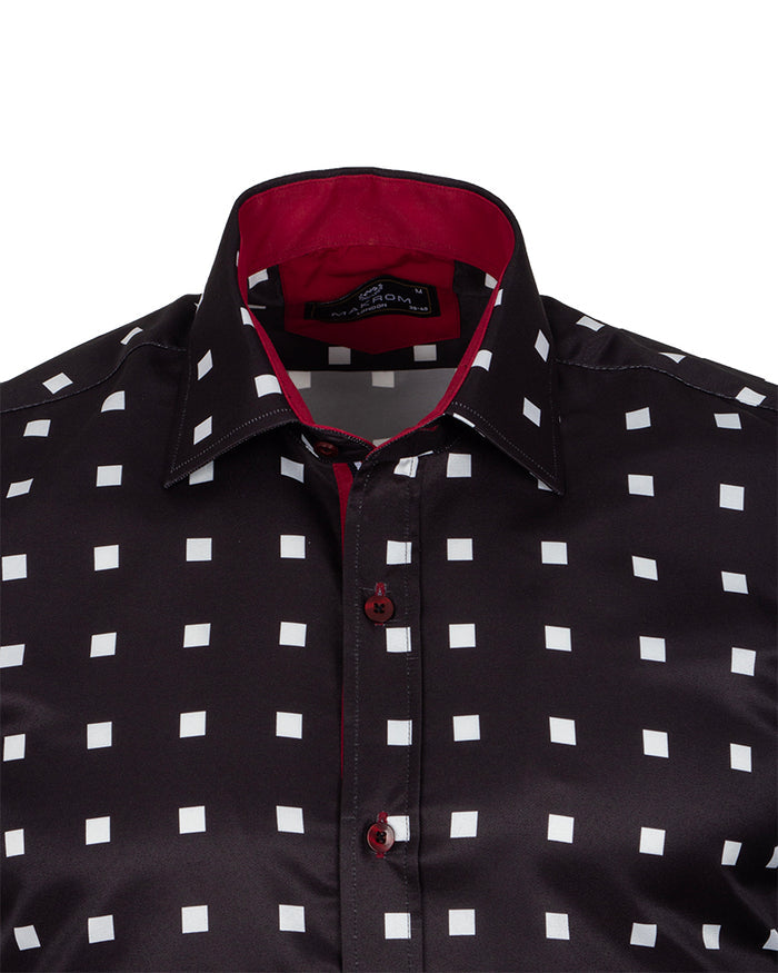 Black Square Print Long Sleeve Shirt-Makrom