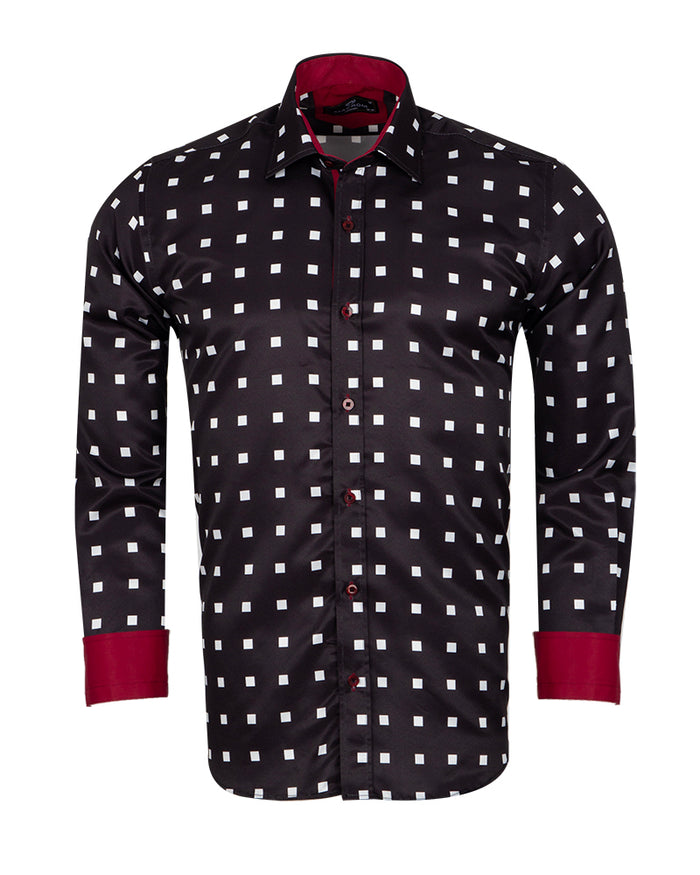 Black Square Print Long Sleeve Shirt-Makrom