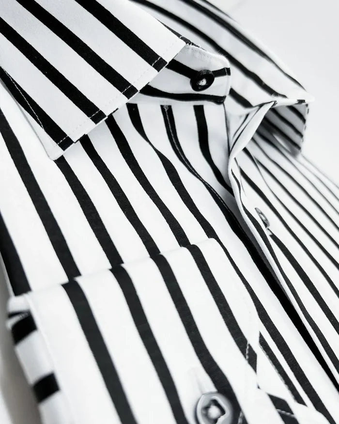 Black Stripe Print Long Sleeve Shirt-Makrom