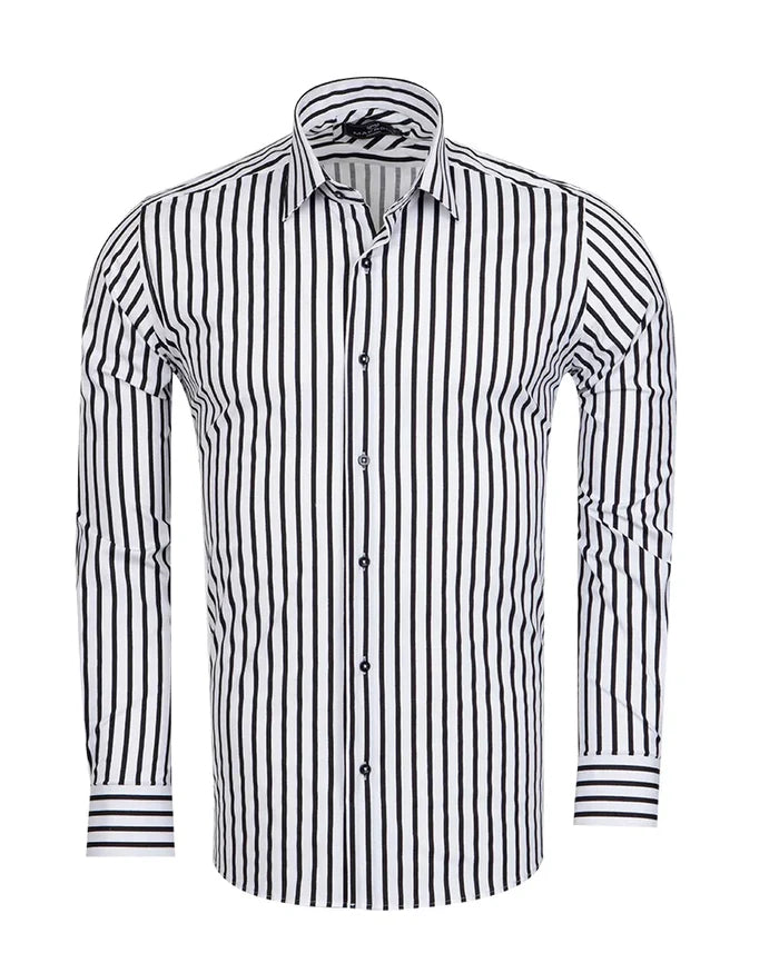 Black Stripe Print Long Sleeve Shirt-Makrom