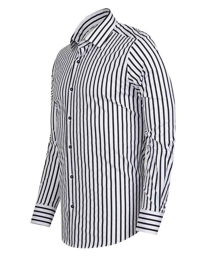 Black Stripe Print Long Sleeve Shirt-Makrom