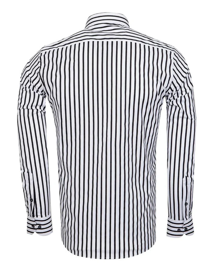 Black Stripe Print Long Sleeve Shirt-Makrom