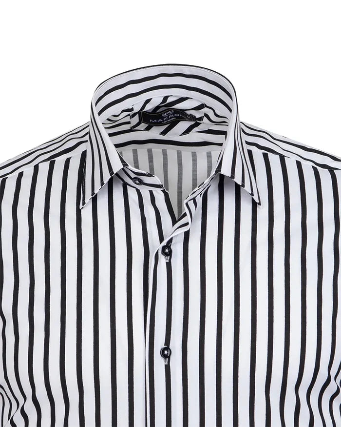 Black Stripe Print Long Sleeve Shirt-Makrom