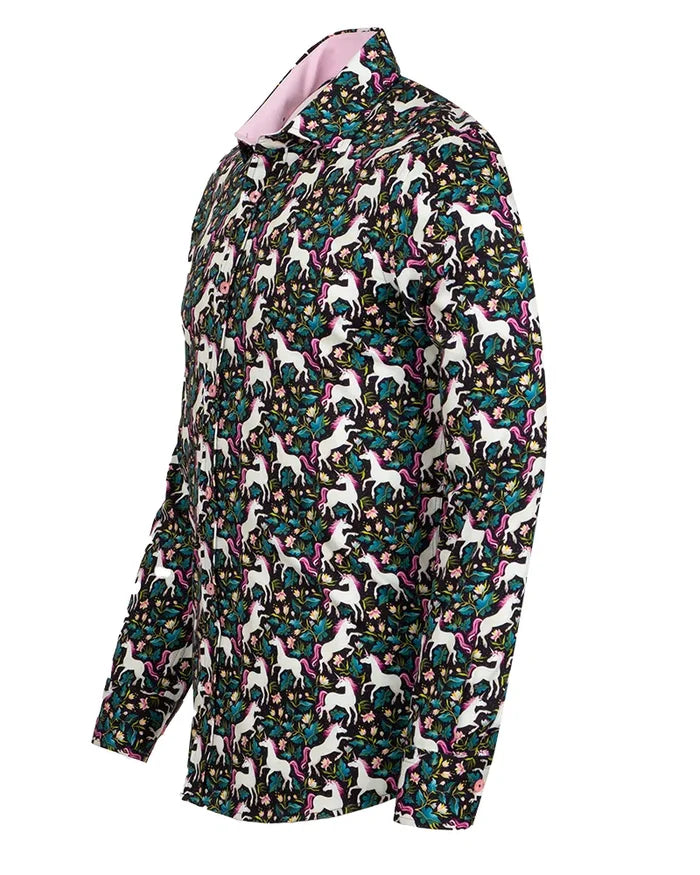 Black Vibrant Unicorn and Floral Print Print with Matching Handkerchief-Makrom