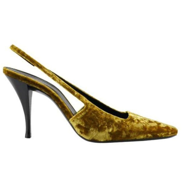 Saint Laurent Blade 90 Velvet Slingback Pumps in Mustered - Runway Catalog