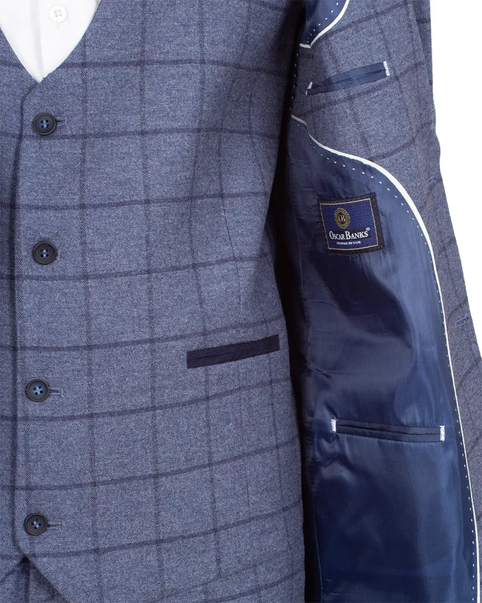 Blue 3 Piece Check Suit-Makrom