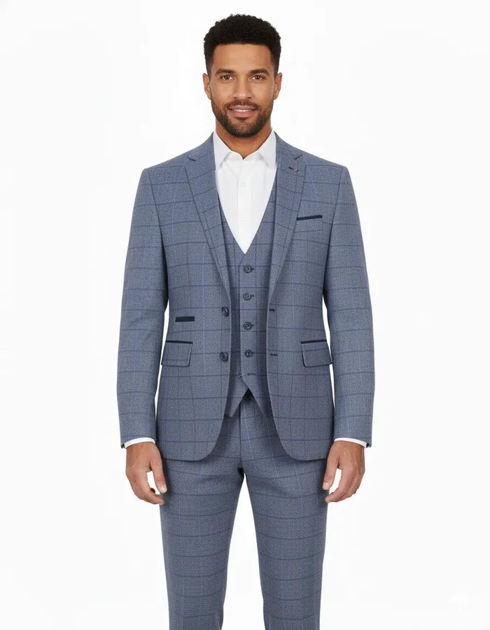 Blue 3 Piece Check Suit-Makrom
