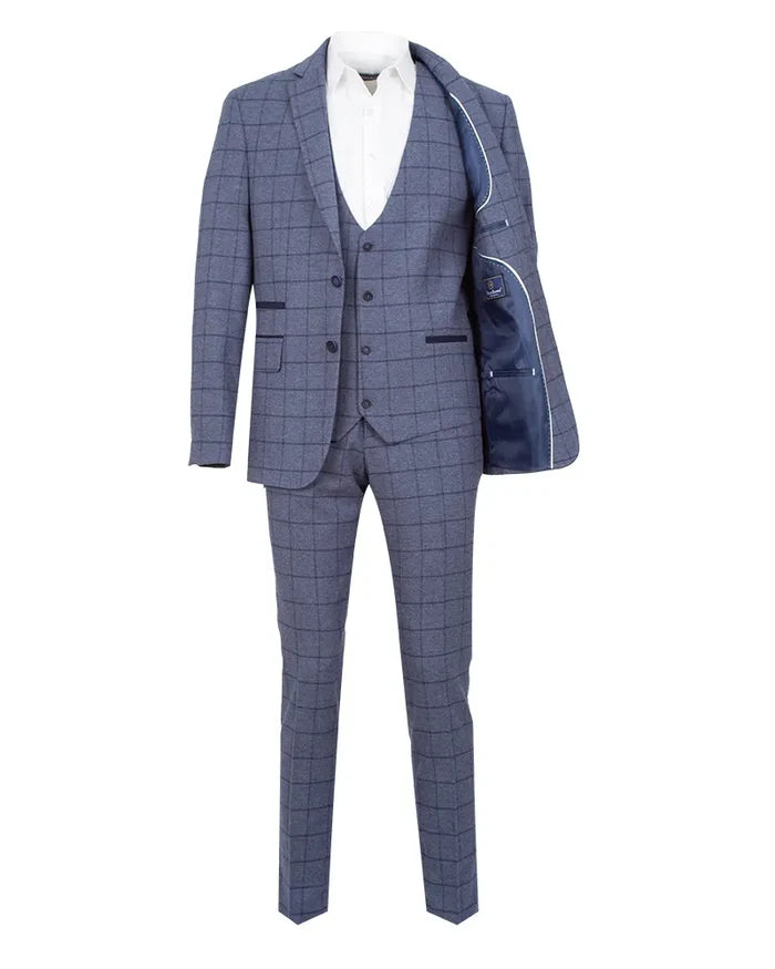 Blue 3 Piece Check Suit-Makrom