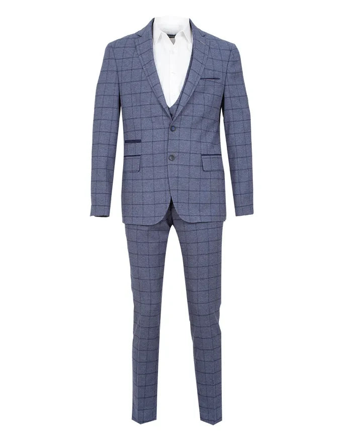 Blue 3 Piece Check Suit-Makrom