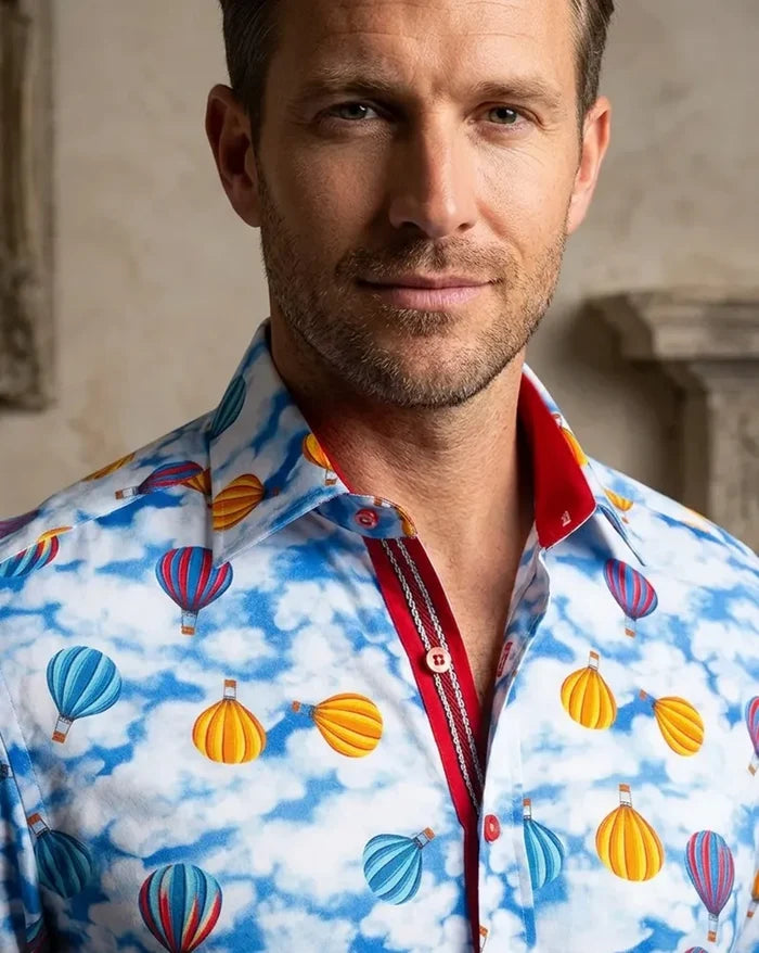 Blue Ballon Print Shirt with Matching Handkerchief
