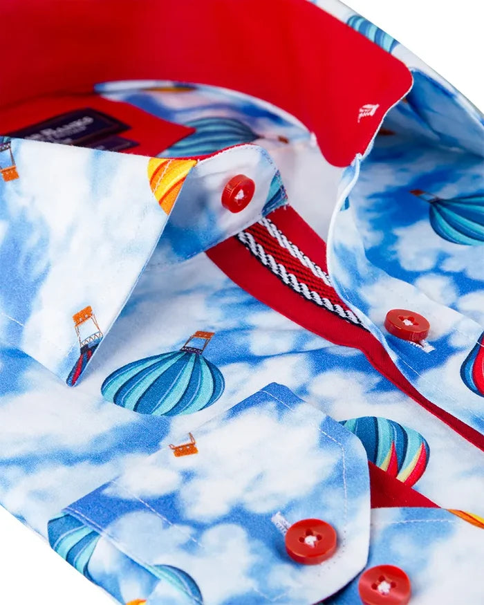 Blue Ballon Print Shirt with Matching Handkerchief-Makrom