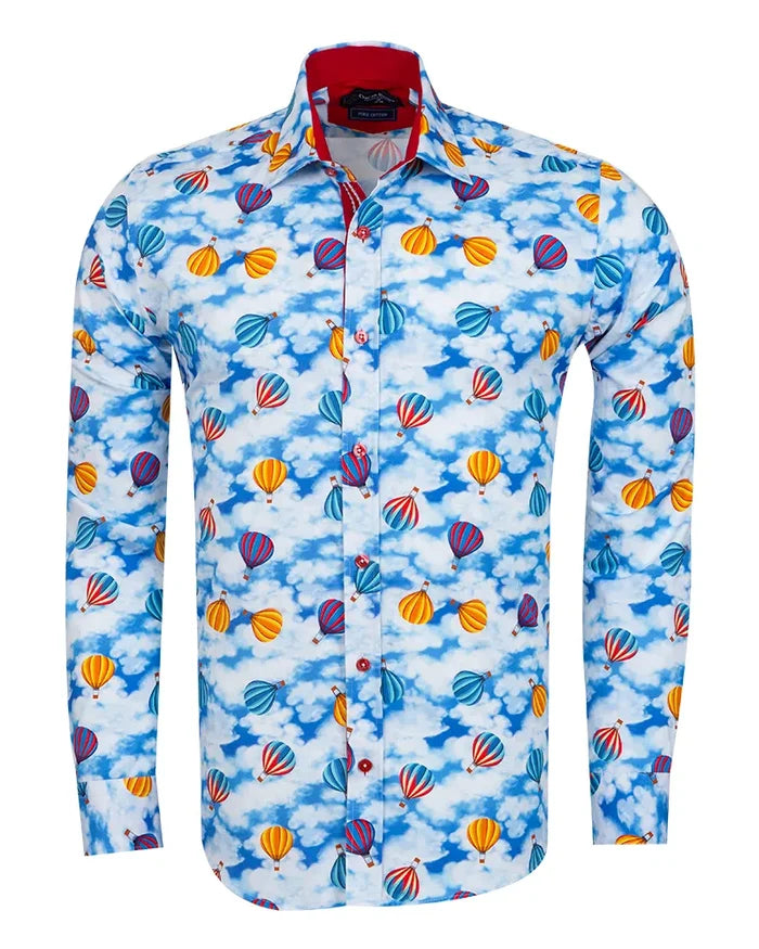 Blue Ballon Print Shirt with Matching Handkerchief-Makrom