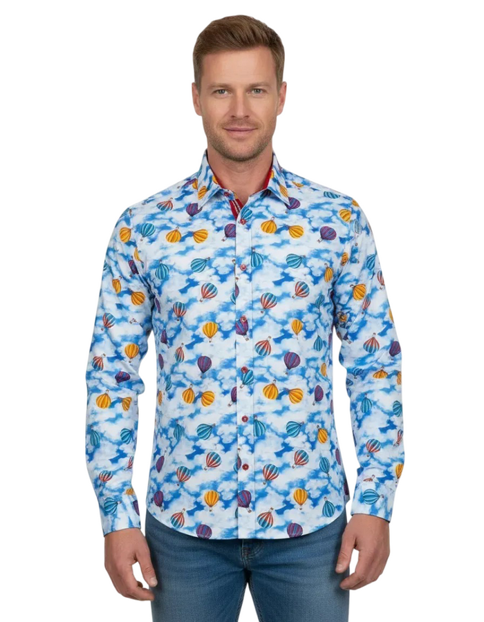 Blue Ballon Print Shirt with Matching Handkerchief-Makrom