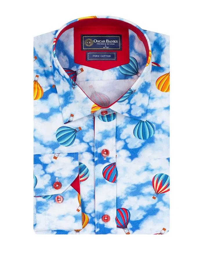 Blue Ballon Print Shirt with Matching Handkerchief-Makrom
