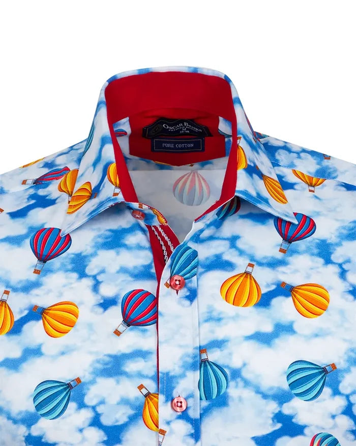 Blue Ballon Print Shirt with Matching Handkerchief-Makrom