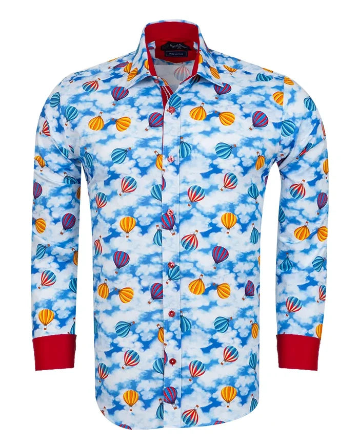 Blue Ballon Print Shirt with Matching Handkerchief-Makrom