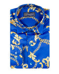 Blue Baroque Chain & Paisley Print Men`s Shirt-Makrom