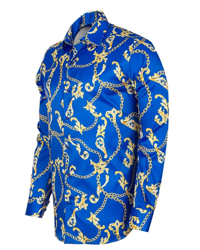Blue Baroque Chain & Paisley Print Men`s Shirt-Makrom
