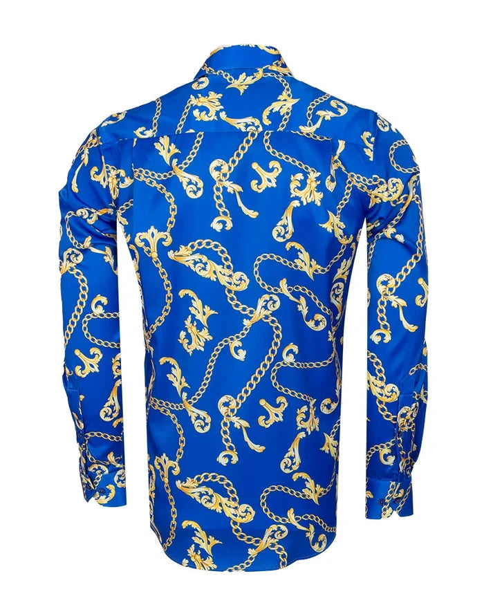 Blue Baroque Chain & Paisley Print Men`s Shirt-Makrom