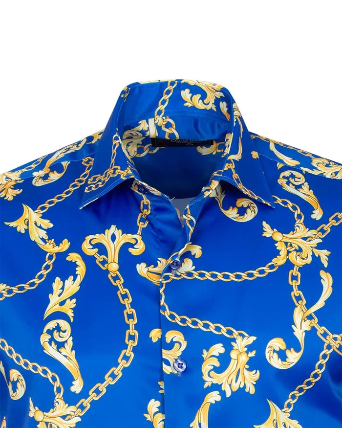 Blue Baroque Chain & Paisley Print Men`s Shirt-Makrom