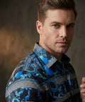 Blue Baroque Roman Ornament Paisley Print Men`s Shirt