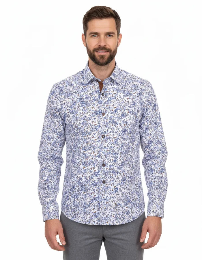 Blue Floral Print with Matching Handkerchief-Makrom